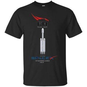 NEW Falcon Heavy Rocket Launch Spacex Elon Musk 2018 BLACK T-shirt SHIP FAST